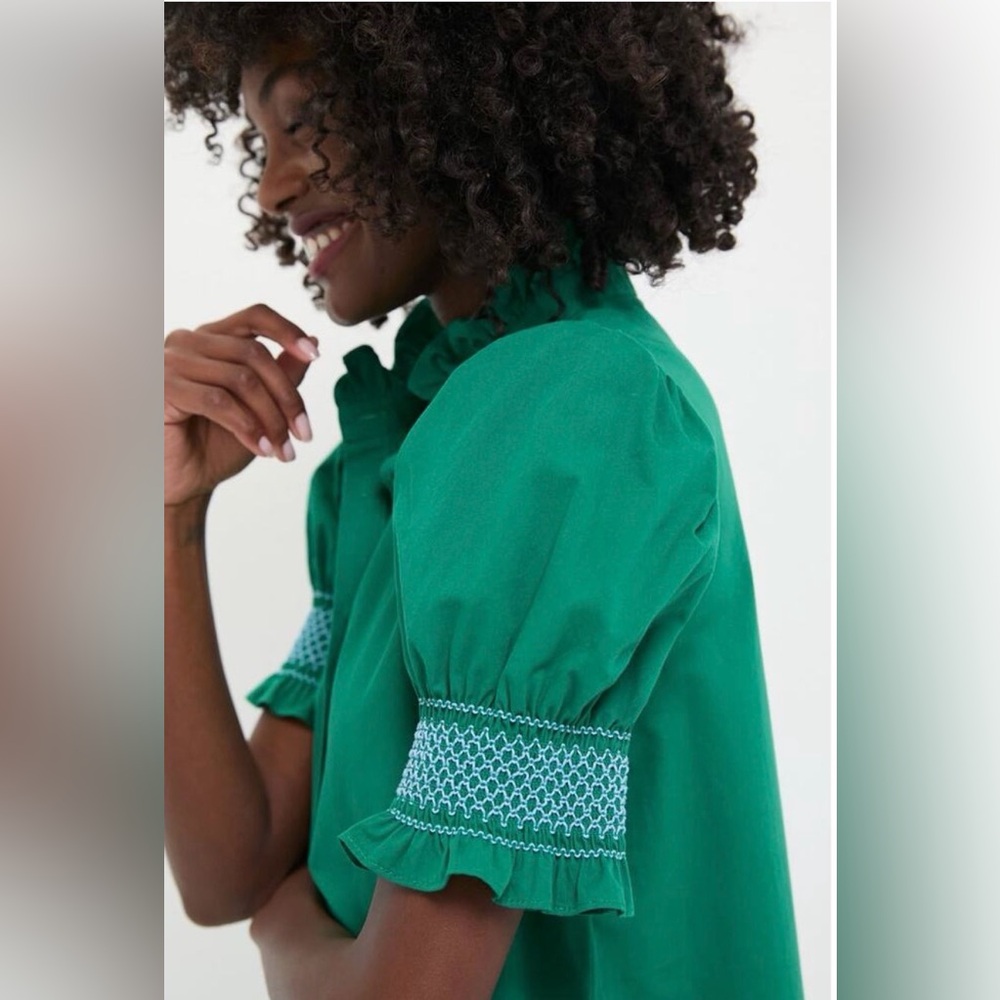 HYACINTH HOUSE Green & Baby Blue Embroidery Eliza Midi Dress
Size S. NWT - Picture 4 of 7